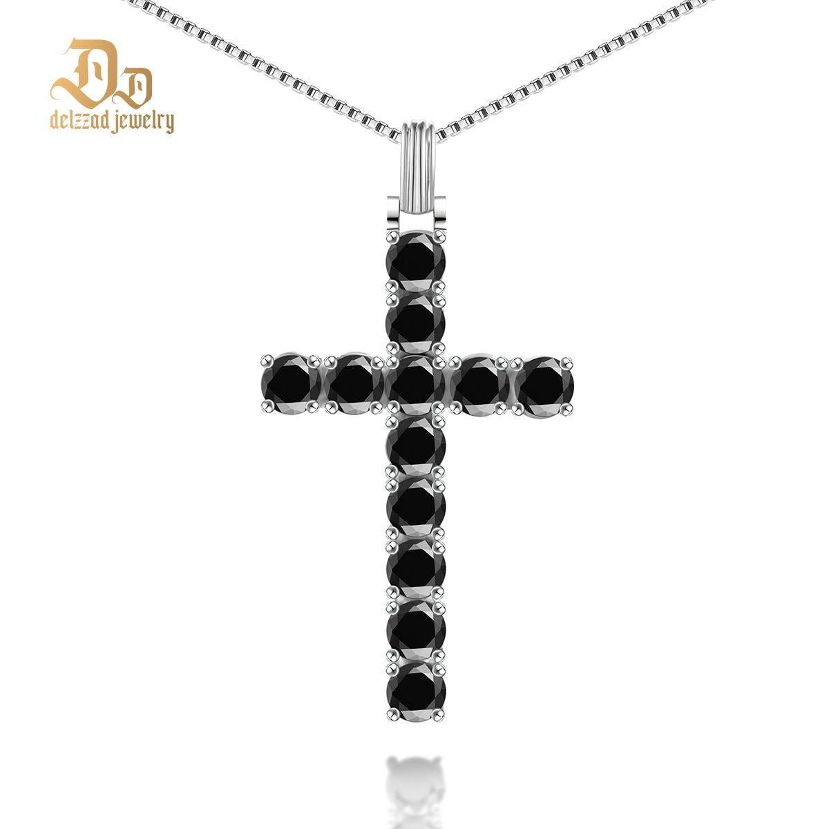 S925 6ct Black White Synthetic Moissanite Cross Necklace St Valentine's Day Gifts for Men Women