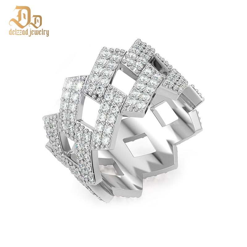 S925 Round VVS Synthetic Moissanite 2-Row Cuban Link Ring Christmas Gifts StockingStuffers For Men