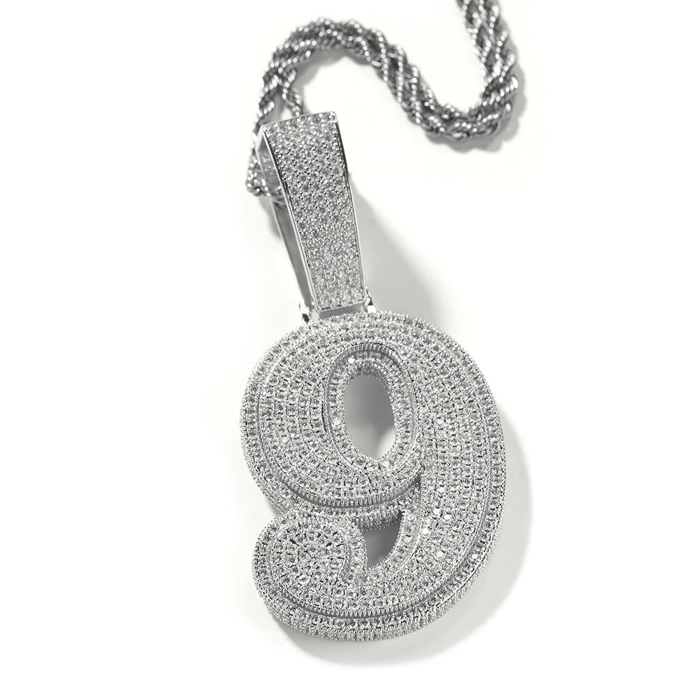 ZIRCONIA HIP HOP LARGE NUMBER PENDANT NECKLACE