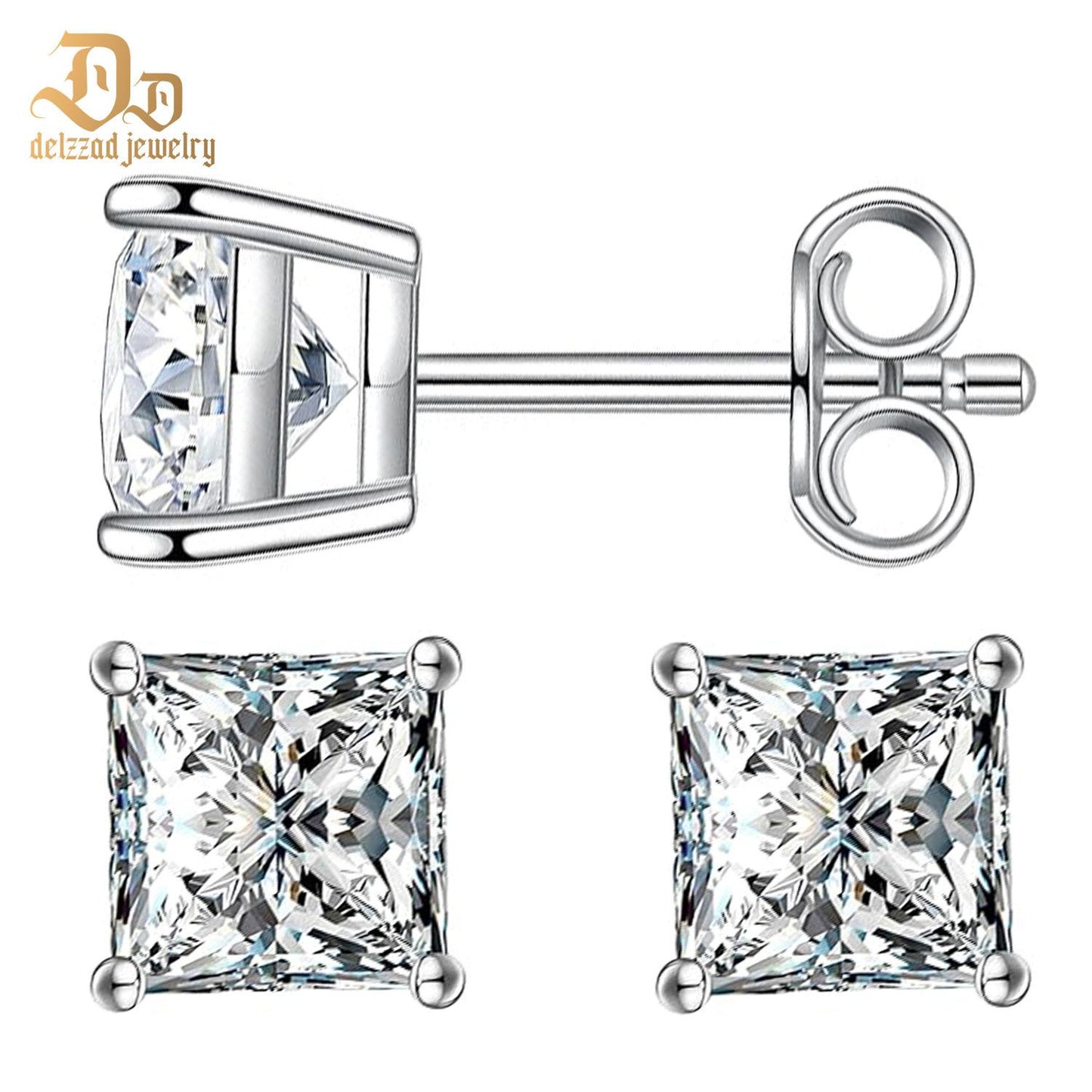 S925 PRINCESS CUT SYNTHETIC MOISSANITE STUD EARRINGS GIFT FOR MEN WOMEN