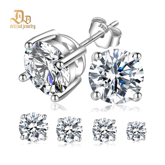 S925 ROUND SYNTHETIC MOISSANITE STUD EARRINGS ANNIVERSARY DAY GIFTS FOR MEN WOMEN