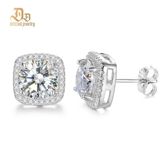 S925 SYNTHETIC MOISSANITE HALO SQUARE STUD EARRINGS BIRTHDAY GIFT FOR MEN WOMEN