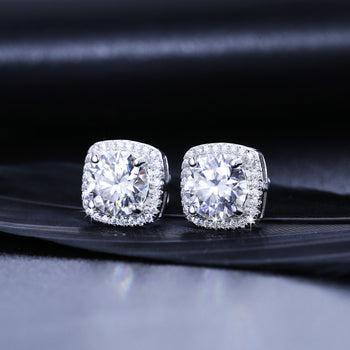 S925 SYNTHETIC MOISSANITE HALO SQUARE STUD EARRINGS BIRTHDAY GIFT FOR MEN WOMEN