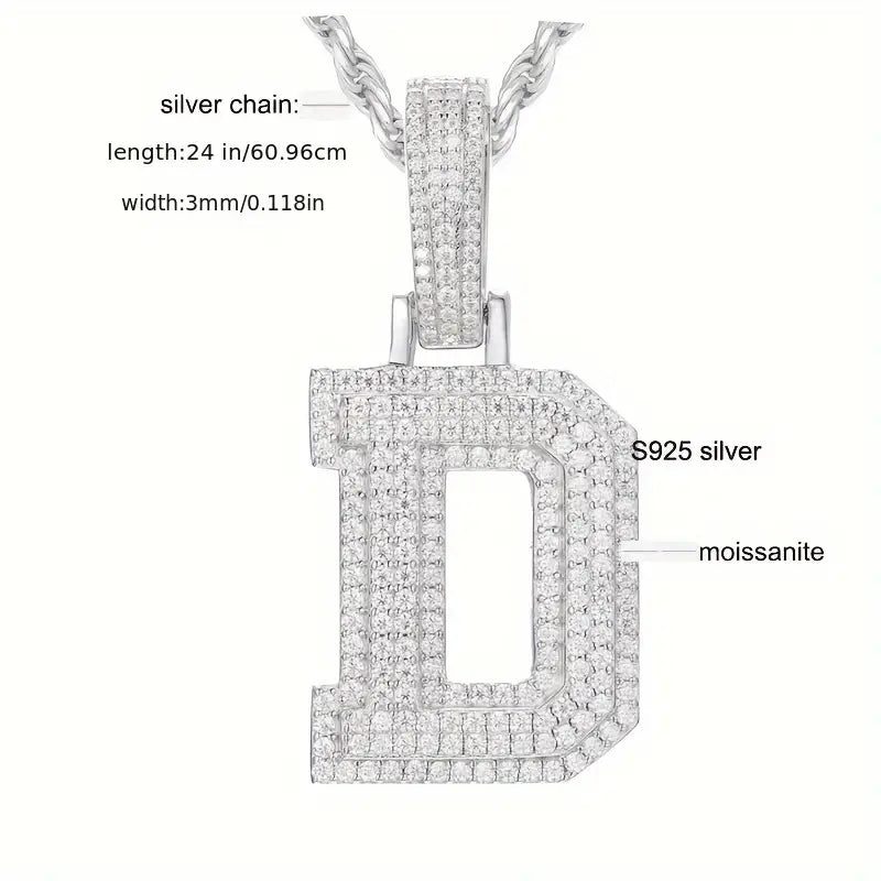 MOISSANITE SMALL SIZE SOLID ALPHBET LETTERS NAME CHARM PENDANT WHITE GOLD