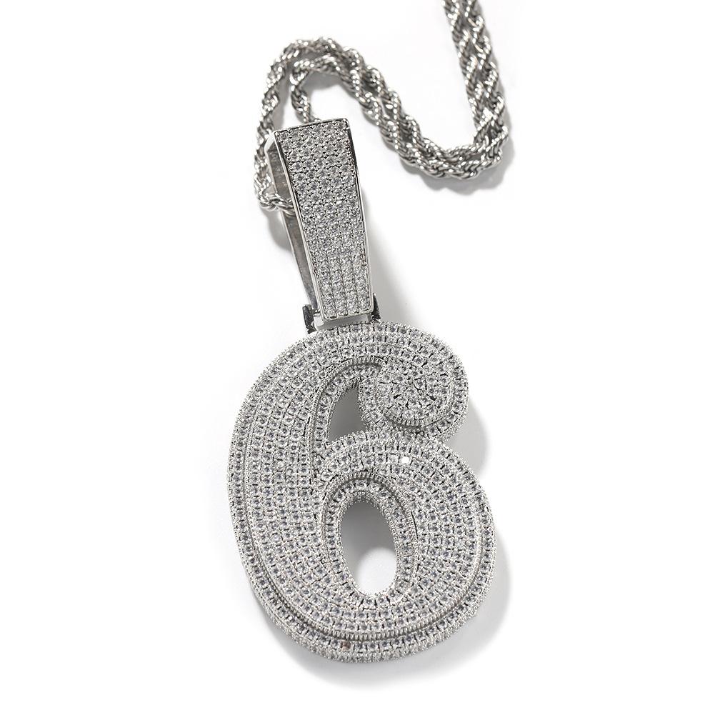 ZIRCONIA HIP HOP LARGE NUMBER PENDANT NECKLACE