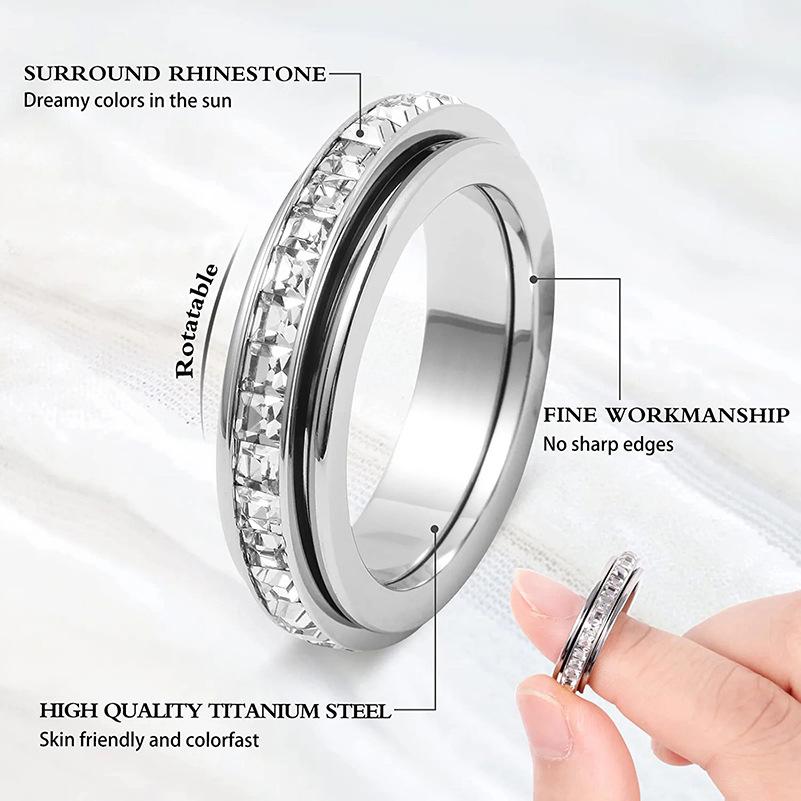 VVS Synthetic Moissanite Hip Hop Spinner Fidget Band Ring Zirconia Anxiety Ring Valentine's Day Gift for Men Women