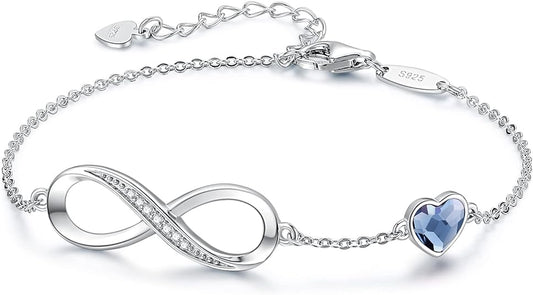 CDE Infinity Heart Birthstone Charm Link Bracelet