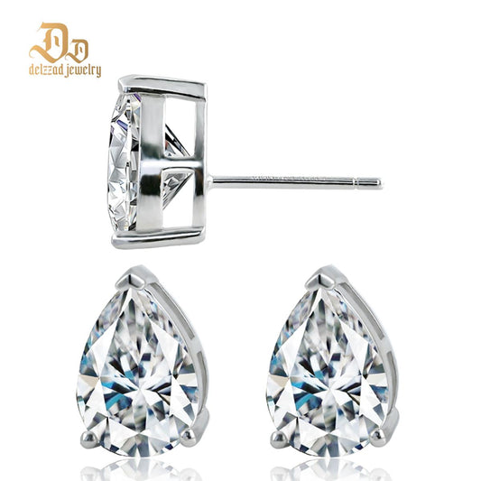 S925 Pear Cut Synthetic Moissanite Prong Stud Earrings For Men Women