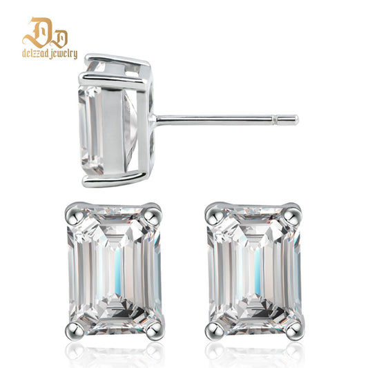 S925 Step Cut Synthetic Moissanite Stud Earrings Gift For Men Women