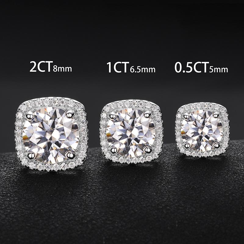 S925 SYNTHETIC MOISSANITE HALO SQUARE STUD EARRINGS BIRTHDAY GIFT FOR MEN WOMEN