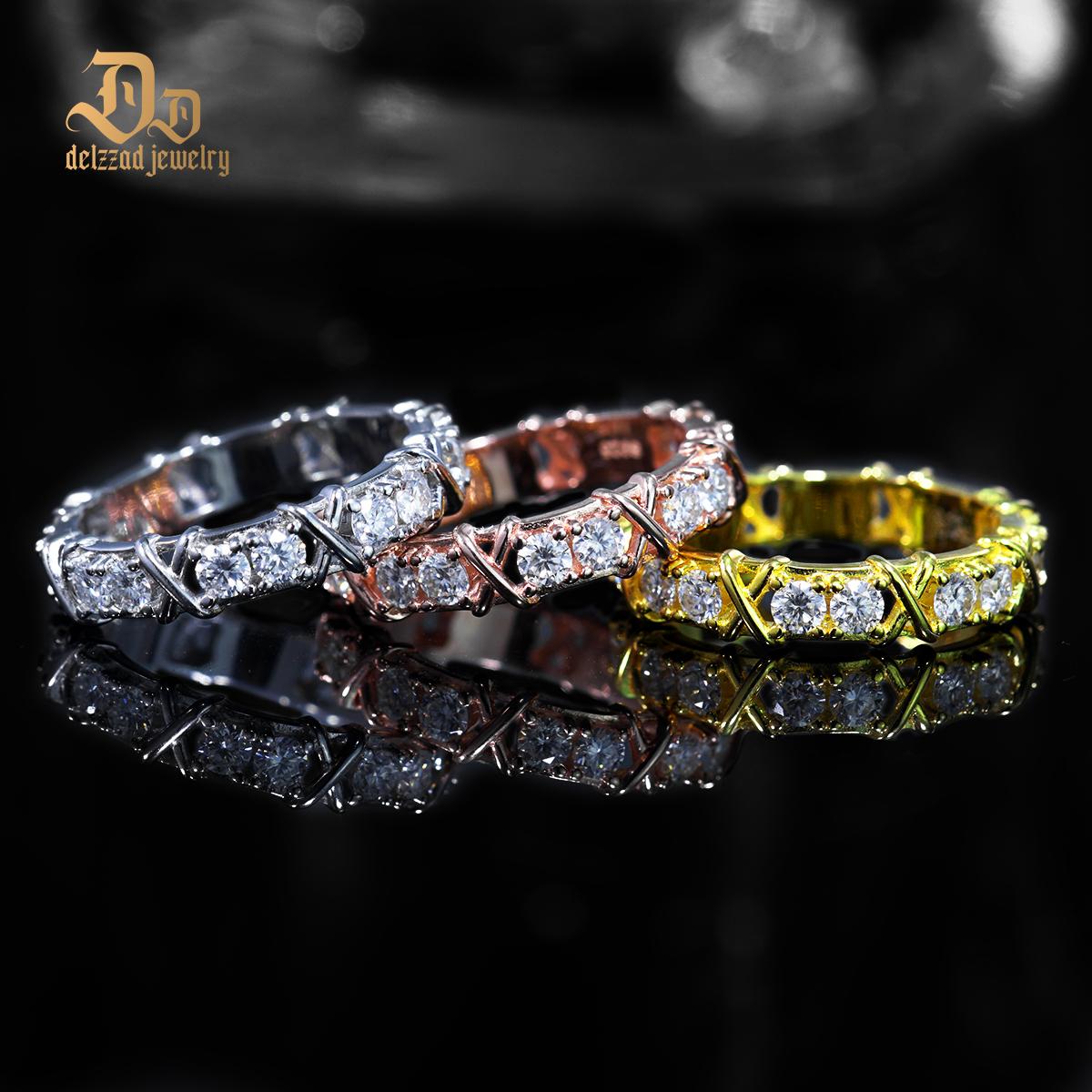 S925 VVS Synthetic Moissanite Hip Hop Cross Eternity Ring Wedding Anniversary Gift for Men Women