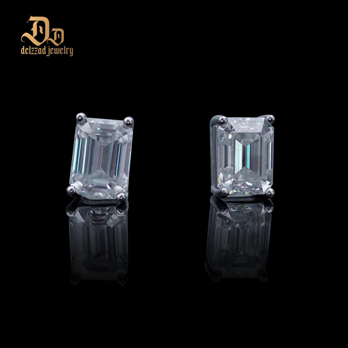 S925 Step Cut Synthetic Moissanite Stud Earrings Gift For Men Women