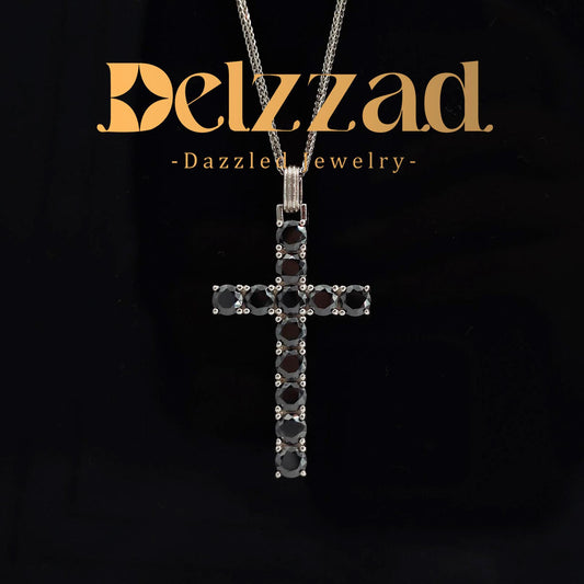 S925 6CT BLACK WHITE SYNTHETIC MOISSANITE CROSS NECKLACE