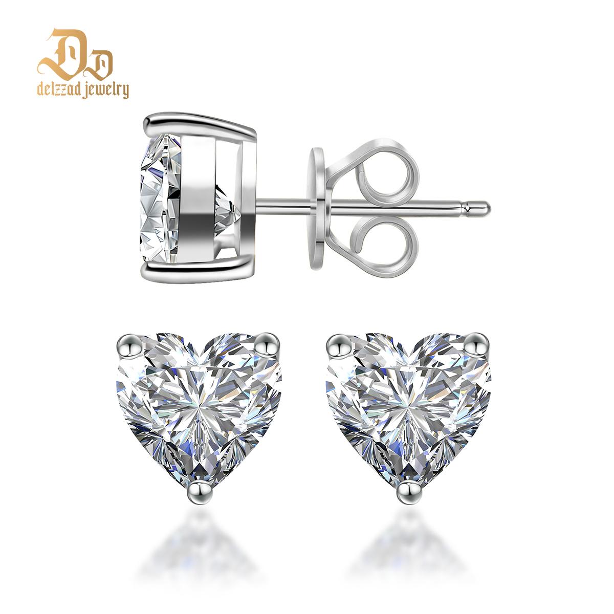 S925 Heart Cut Synthetic Moissanite Heart Shape Solitaire Stud Earrings