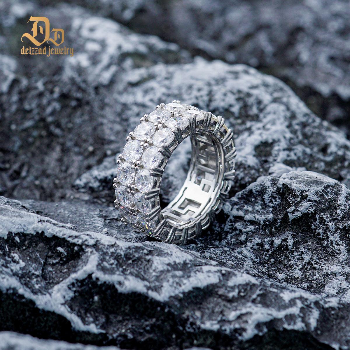 S925 Round VVS Synthetic Moissanite Double Row Eternity Hip Hop Ring