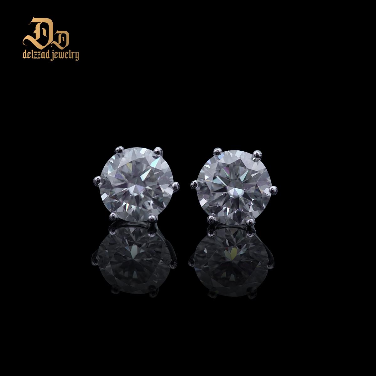 S925 0.1-4ct Round Synthetic Moissanite Six Prong Solitaire Stud Earring Valentine's Day Gifts for Men Women