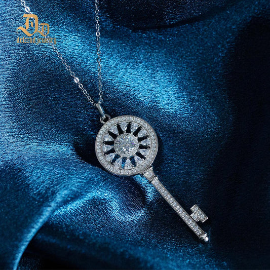 S925 SYNTHETIC MOISSANITE KEY CHARM NECKLACE CHAIN ANNIVERSARY GIFT FOR WOMEN