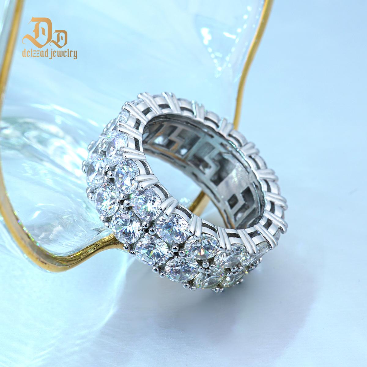 S925 Round VVS Synthetic Moissanite Double Row Eternity Hip Hop Ring Sweetie St Valentine's Day Gifts for Men Women