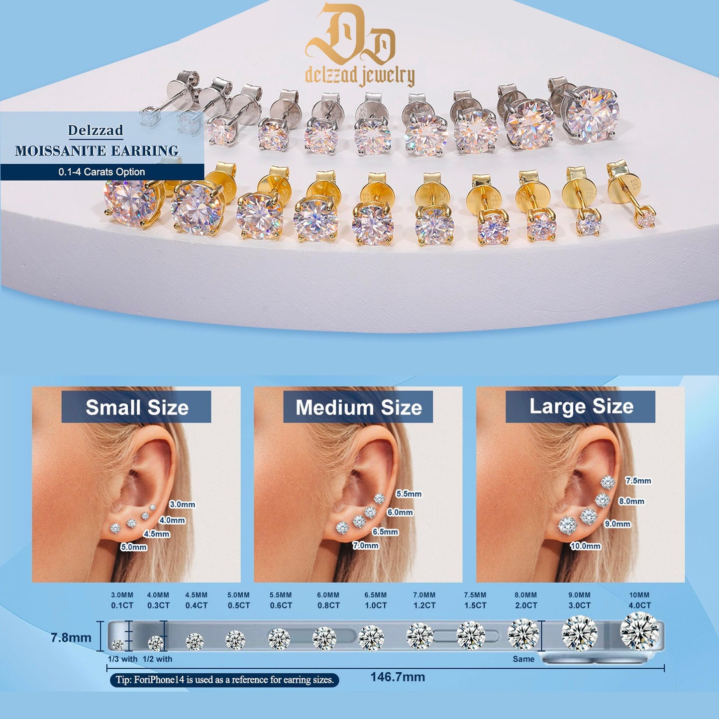 S925 ROUND SYNTHETIC MOISSANITE STUD EARRINGS ANNIVERSARY DAY GIFTS FOR MEN WOMEN