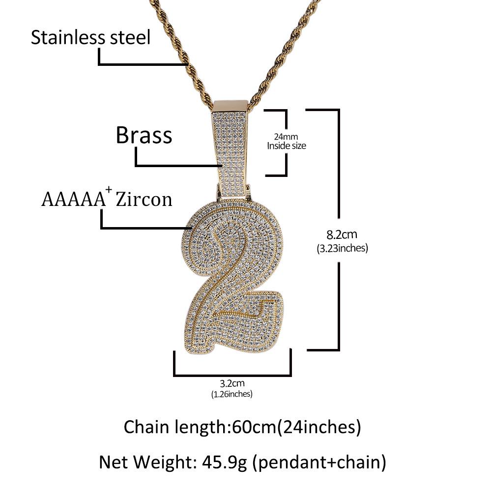 ZIRCONIA HIP HOP LARGE NUMBER PENDANT NECKLACE