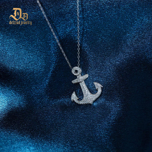 S925 SYNTHETIC MOISSANITE ICED OUT ANCHOR CHARM NECKLACE