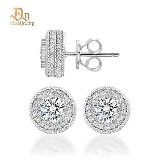 S925 Round Synthetic Moissanite Hip Hop Iced Out Halo Stud Earrings For Men Women Christmas Gifts