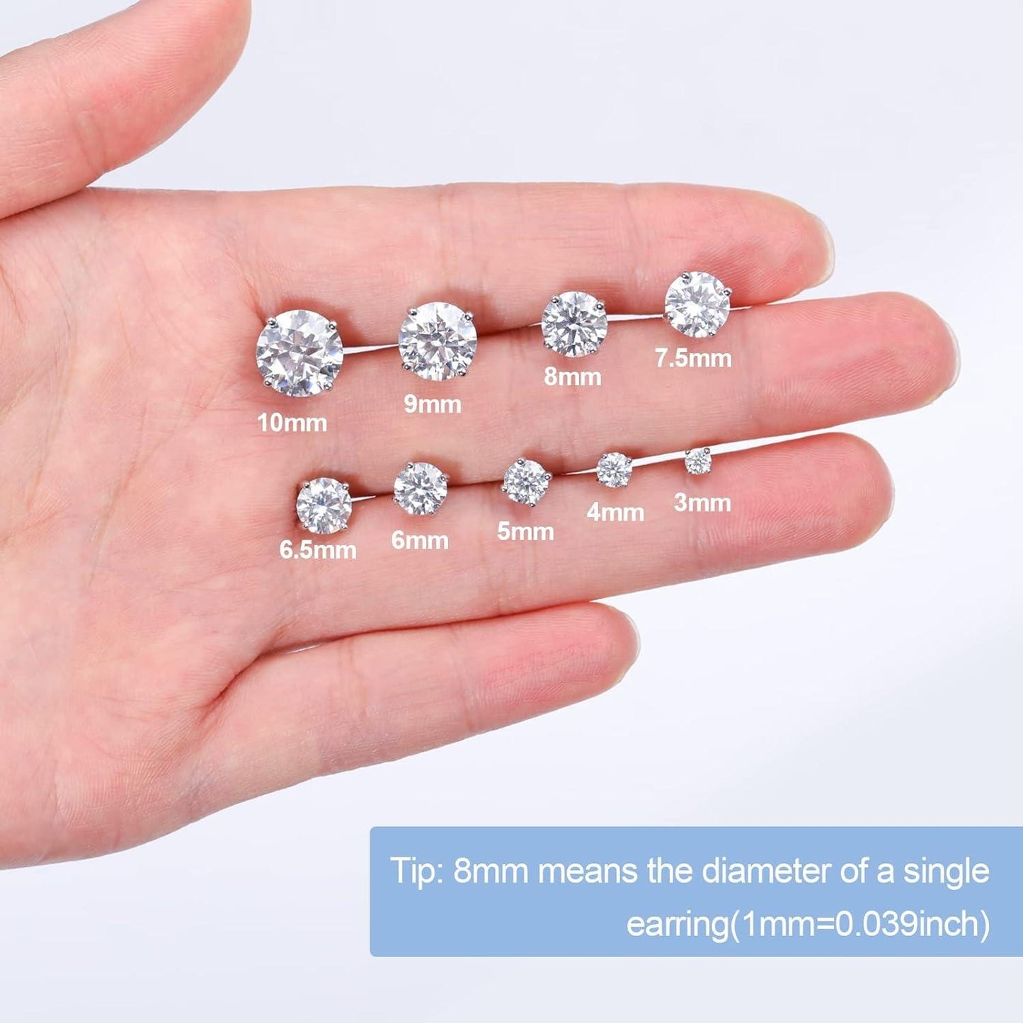 S925 ROUND SYNTHETIC MOISSANITE STUD EARRINGS ANNIVERSARY DAY GIFTS FOR MEN WOMEN