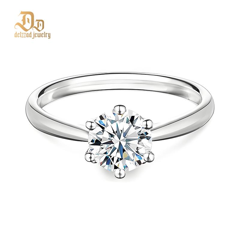 S925 1-2ct Round VVS Synthetic Moissanite Classic Six-Prong Ring Band Anniversary Valentine's Day Gifts