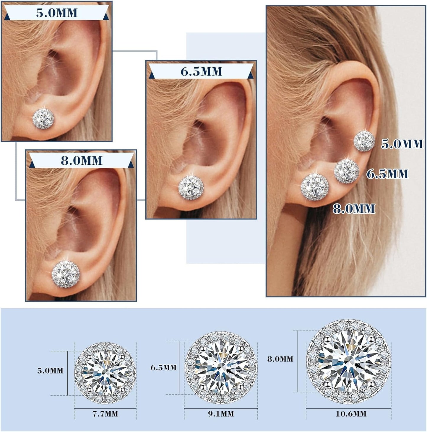 S925 HALO SYNTHETIC MOISSANITE STUD EARRING FOR MEN WOMEN GIFT