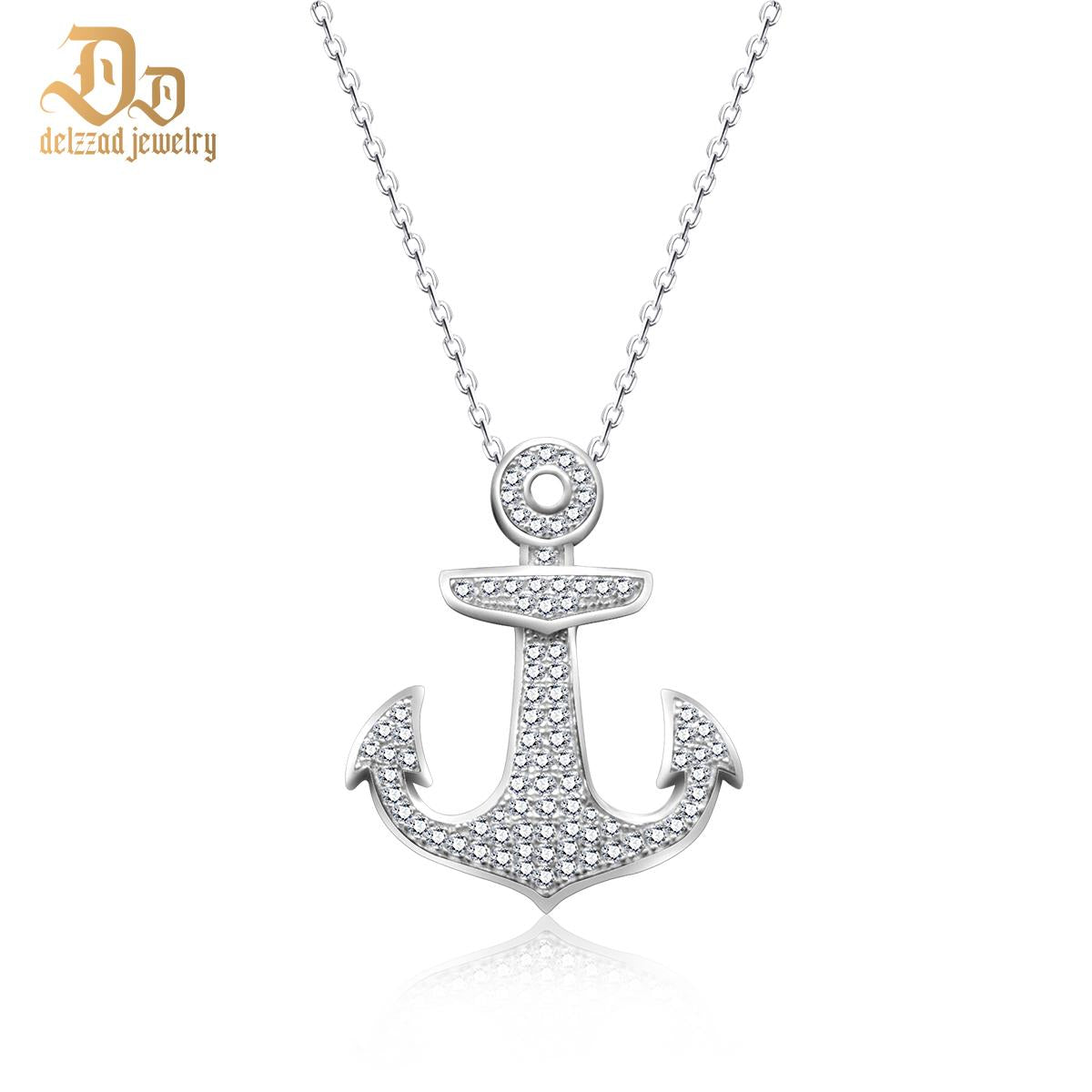 S925 SYNTHETIC MOISSANITE ICED OUT ANCHOR CHARM NECKLACE