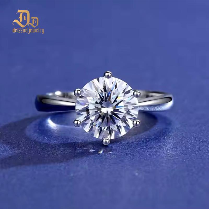 S925 1-2ct Round VVS Synthetic Moissanite Classic Six-Prong Ring Band Anniversary Valentine's Day Gifts