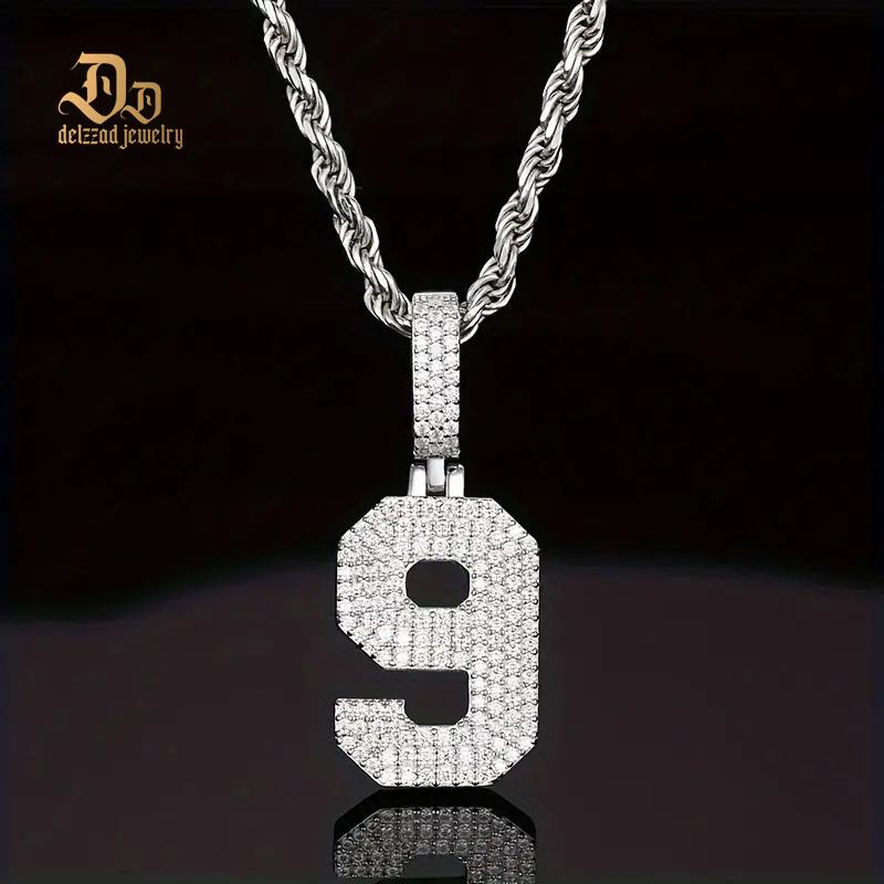 S925 SYNTHETIC MOISSANITE ICED OUT LARGE NUMBER NECKLACE PENDANT