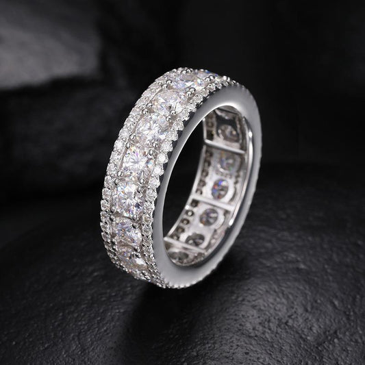 S925 VVS Synthetic Moissanite Hip Hop Style Unisex Circle Ring Gift For Men Women