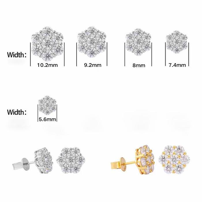 S925 D Color VVS Synthetic Moissanite Flower Stud Earrings Valentine's Day Gifts Jewelry