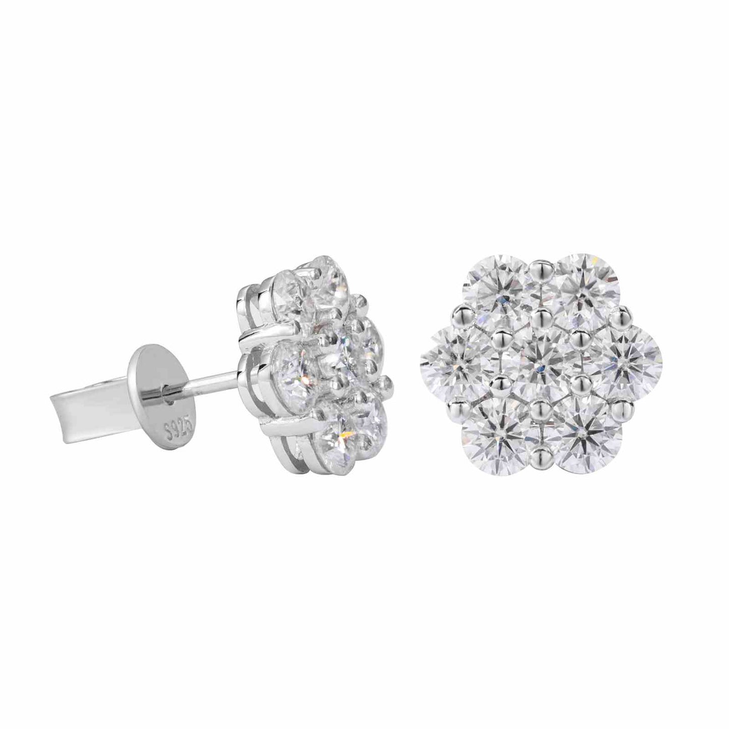 S925 D Color VVS Synthetic Moissanite Flower Stud Earrings Valentine's Day Gifts Jewelry