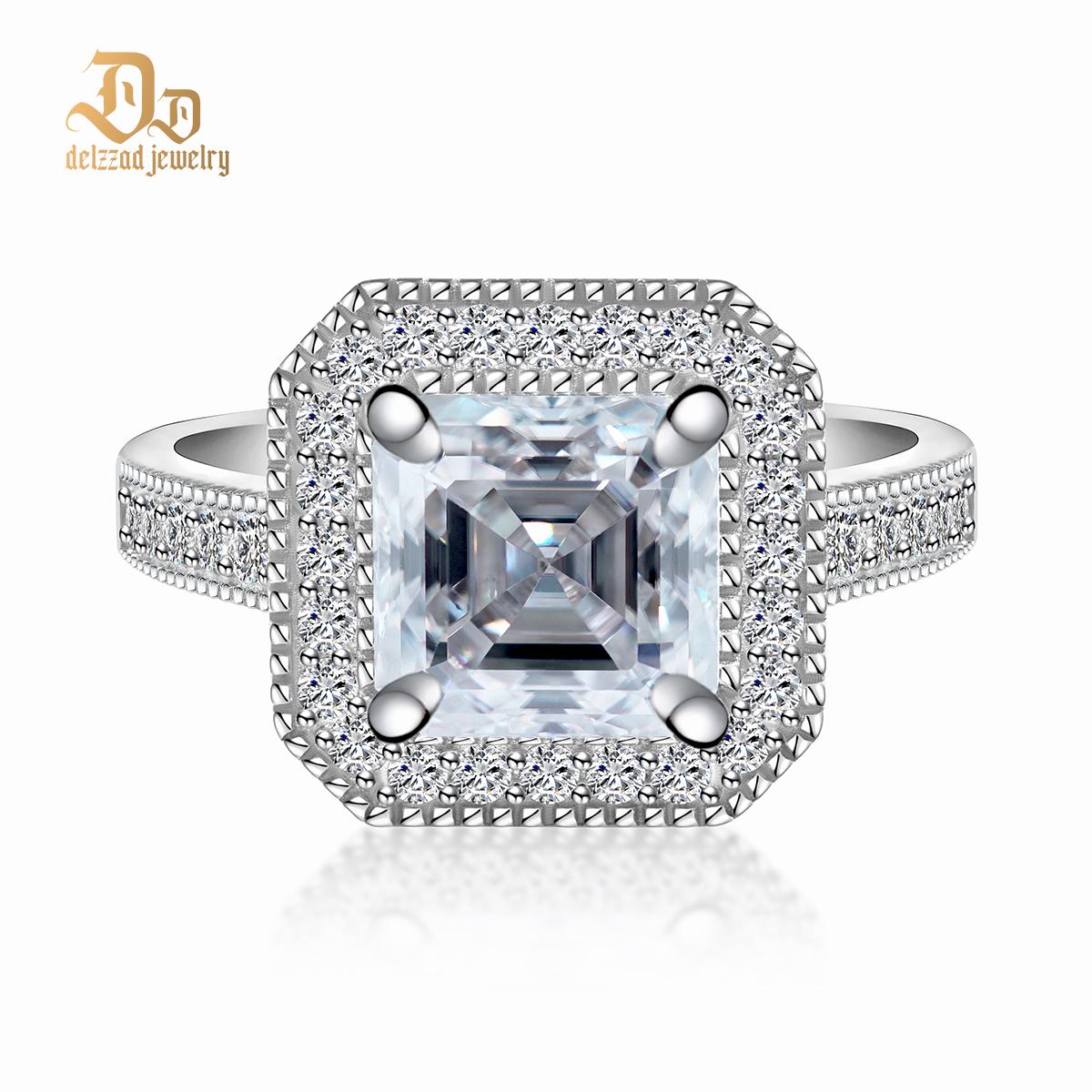 3ct Square Synthetic Moissanite Asscher Cut Halo Ring In 925 Sterling Silver