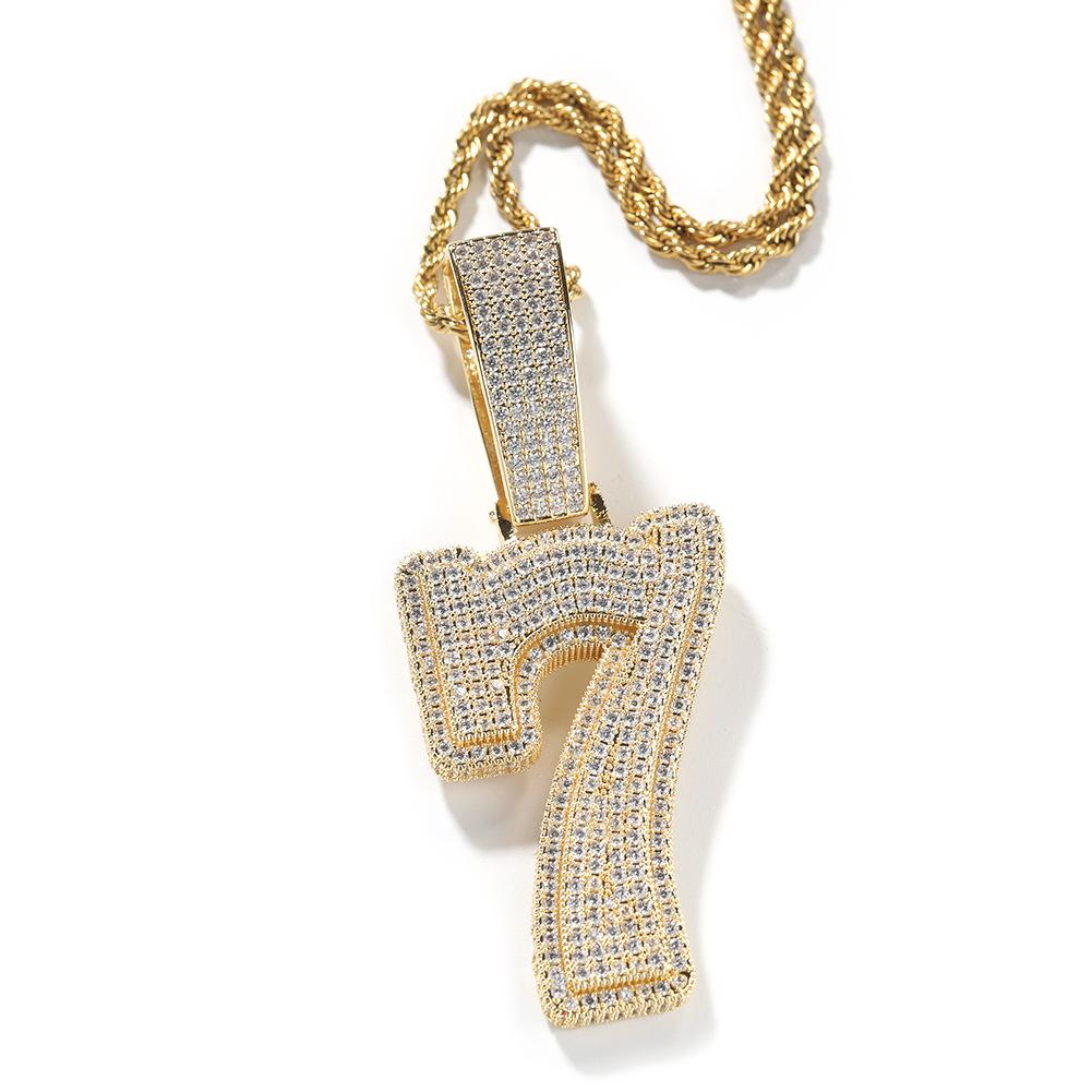 ZIRCONIA HIP HOP LARGE NUMBER PENDANT NECKLACE