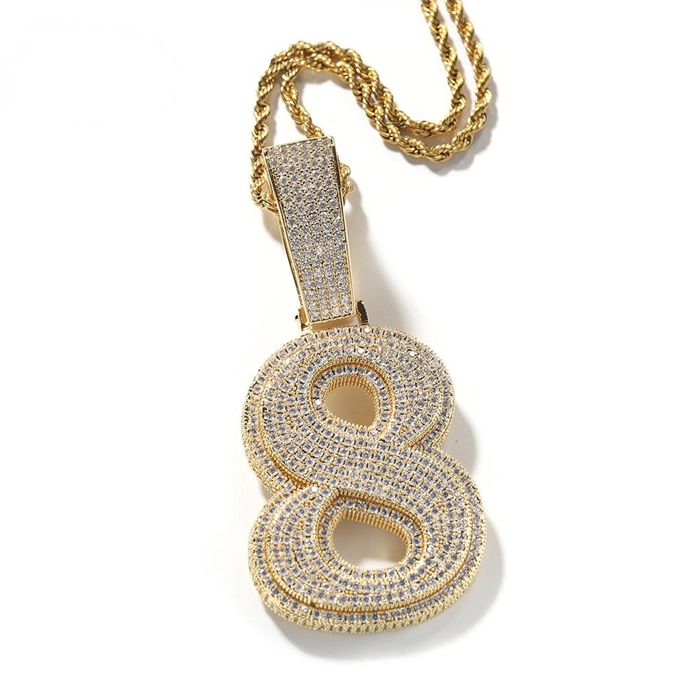 ZIRCONIA HIP HOP LARGE NUMBER PENDANT NECKLACE