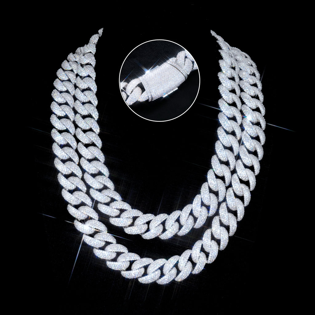 12MM 925S & VVS MOISSANITE CURVED CLASP BUBBLE CUBAN LINK CHAIN