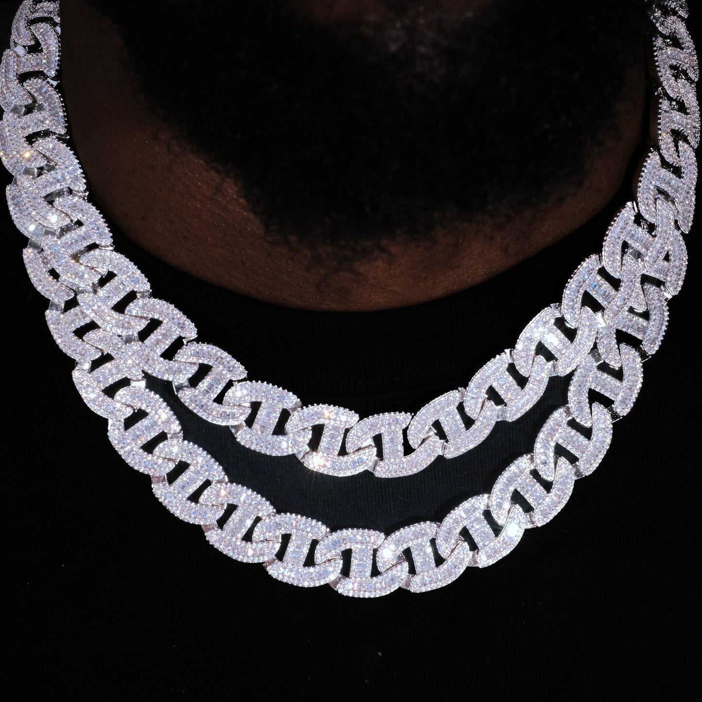 Baguette Chain Link Necklace in White Gold