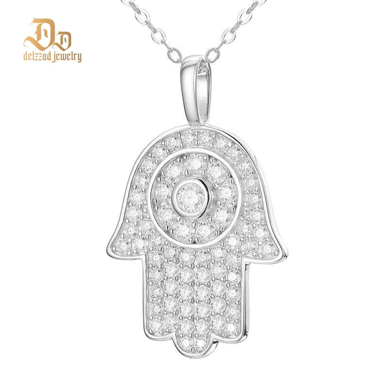 S925 SYNTHETIC MOISSANITE HAND CHARM CHAIN NECKLACE PENDANT