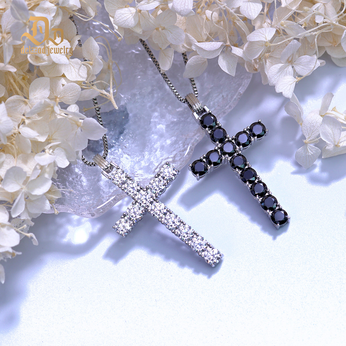 S925 6ct Black White Synthetic Moissanite Cross Necklace St Valentine's Day Gifts for Men Women