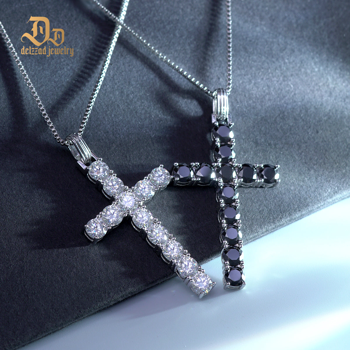 S925 6ct Black White Synthetic Moissanite Cross Necklace St Valentine's Day Gifts for Men Women