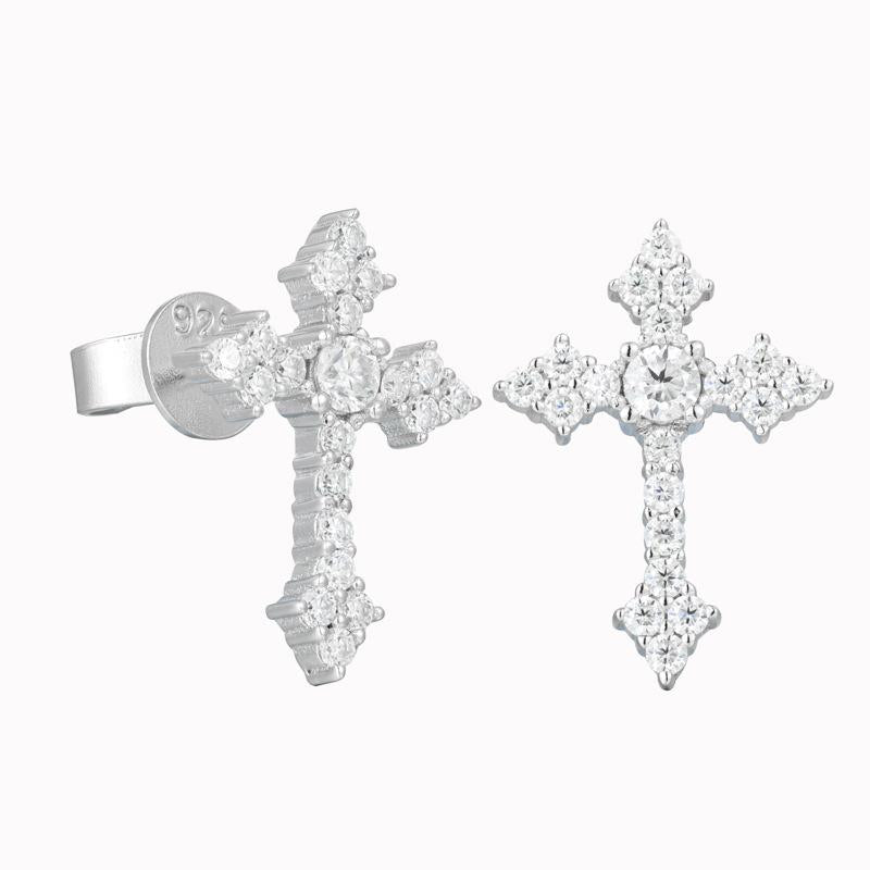 S925 D Color VVS Synthetic Moissanite Cross Prong Stud Earrings For Men Women