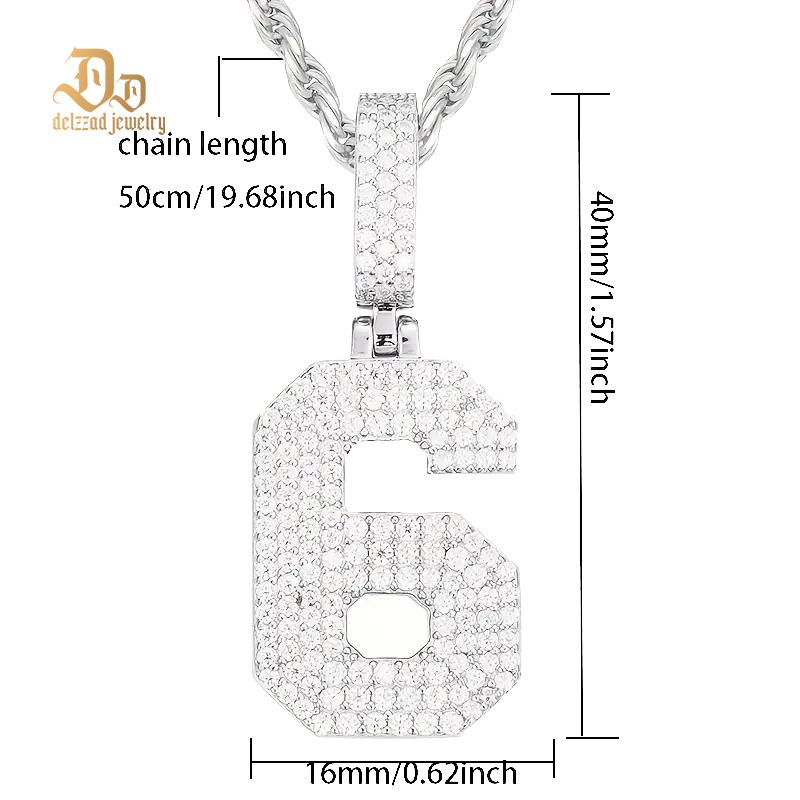 S925 SYNTHETIC MOISSANITE ICED OUT LARGE NUMBER NECKLACE PENDANT