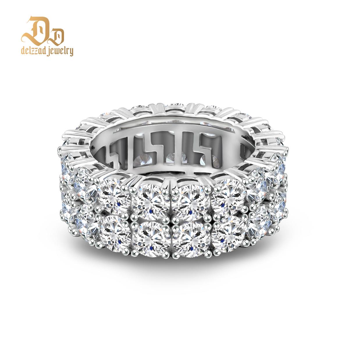 S925 Round VVS Synthetic Moissanite Double Row Eternity Hip Hop Ring