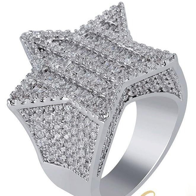 S925 Round VVS Synthetic Moissanite Pentagram Ring