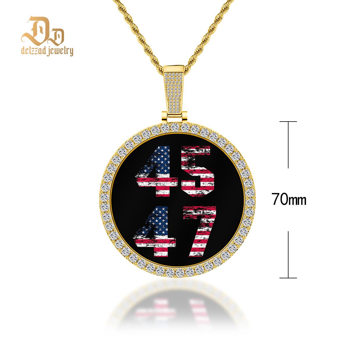 Zirconia Hip Hop Inspired Trump Memorial Photo Necklace 4547 Spirit Circle Charm Pendant Twist Chain Gift For Men Women