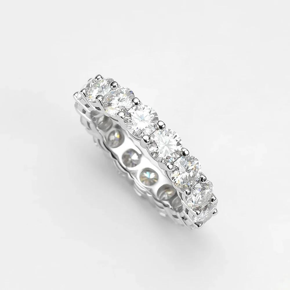 S925 Round VVS Synthetic Moissanite Prong Eternity Wedding Ring Band