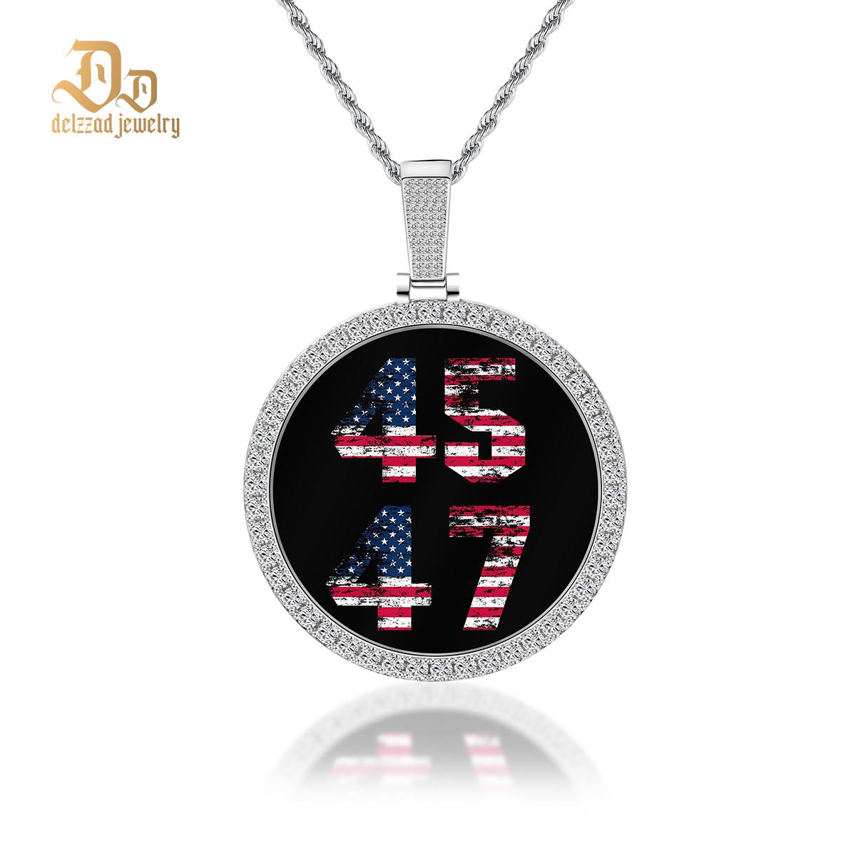 Zirconia Hip Hop Inspired Trump Memorial Photo Necklace 4547 Spirit Circle Charm Pendant Twist Chain Gift For Men Women